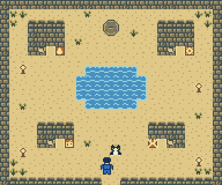 The same settlement with water in the basin and power restored.
